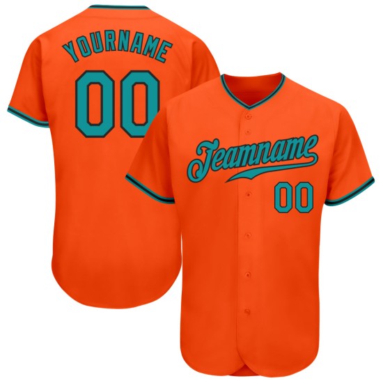 Benutzerdefiniertes Teal-Schwarzes Baseballtrikot Orange Authentic