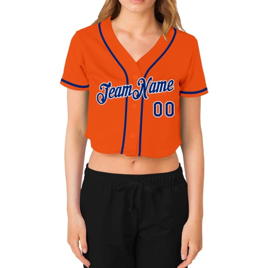 V-Ausschnitt Orange Cropped Baseball Custom Royal-White Jersey Damen