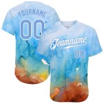 Hellblau-Weißes Jersey Authentic Tie Dye Custom Baseball 3D
