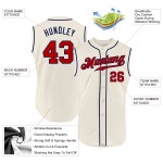 Custom Authentic Baseball Rot-Marineblau Jersey Creme Ärmellos