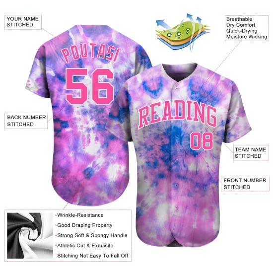 Jersey Custom Authentic Tie Dye Pink-Weiß 3D Baseball Jersey Custom Authentic Tie Dye Pink-Weiß 3D Baseball