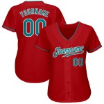 Baseball Trikot Custom Authentic Rot Blaugrün-Weiß