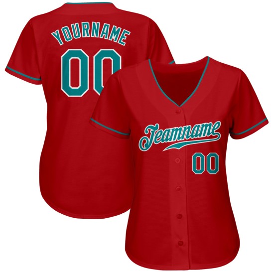 Baseball Trikot Custom Authentic Rot Blaugrün-Weiß