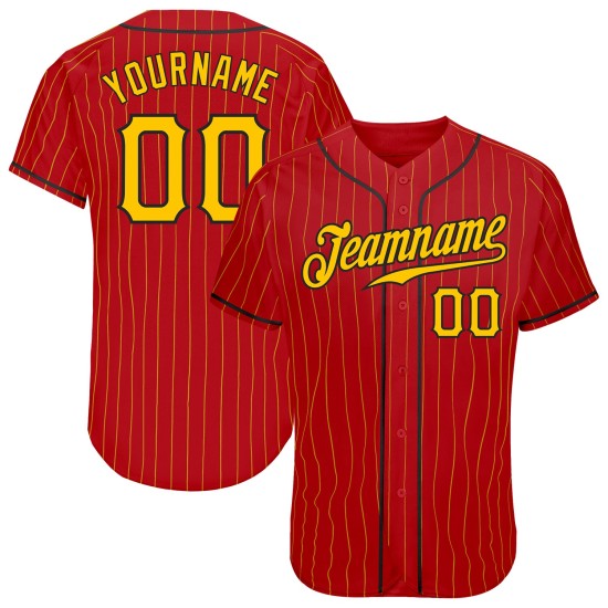 Jersey Gold Authentic Custom Baseball Rot Nadelstreifen Gold-Schwarz Jersey Gold Authentic Custom Baseball Rot Nadelstreifen Gold-Schwarz