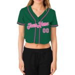 Kelly Pink-Weiß Cropped Custom Jersey V-Ausschnitt Damen Baseball Grün Kelly Pink-Weiß Cropped Custom Jersey V-Ausschnitt Damen Baseball Grün