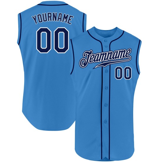 Custom Baseball Blau Marine-Weiß Authentic Powder Jersey Ärmellos