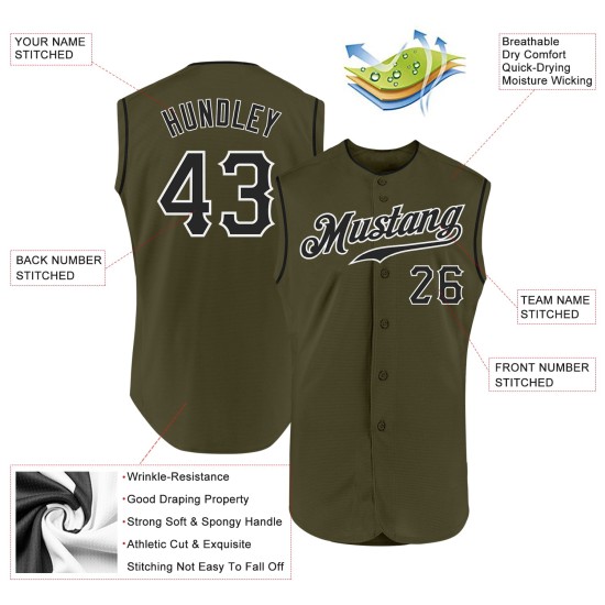 Service Baseball Custom Ärmelloses Schwarz-Weiß Olive Authentic Salute To Jersey Service Baseball Custom Ärmelloses Schwarz-Weiß Olive Authentic Salute To Jersey