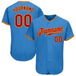 Benutzerdefiniertes blaues authentisches Baseballtrikot Puderrot-Gold Benutzerdefiniertes blaues authentisches Baseballtrikot Puderrot-Gold
