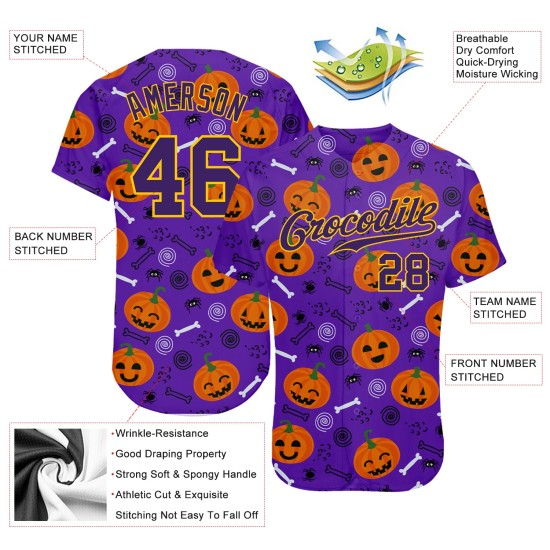 Jersey Kürbisse 3D Muster Custom Halloween Authentische Baseball