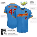 Benutzerdefiniertes blaues authentisches Baseballtrikot Puderrot-Gold Benutzerdefiniertes blaues authentisches Baseballtrikot Puderrot-Gold
