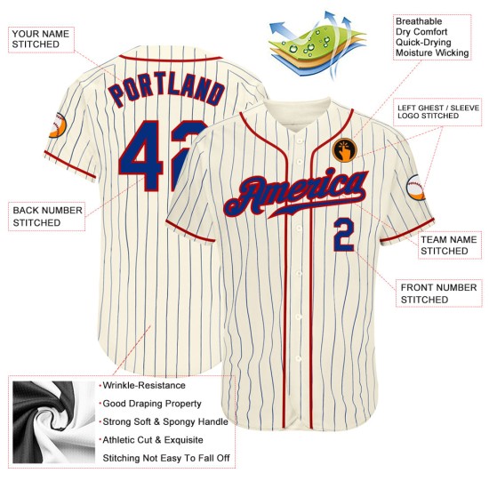 Royal Custom Jersey Nadelstreifen Creme Baseball Royal-Rot Authentic Royal Custom Jersey Nadelstreifen Creme Baseball Royal-Rot Authentic