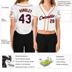 Kurzes Damen Baseball Navy-Orange Weiß Custom Jersey V-Ausschnitt