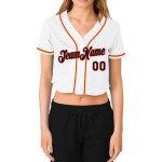 Kurzes Damen Baseball Navy-Orange Weiß Custom Jersey V-Ausschnitt