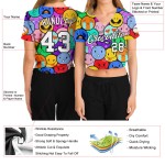 Damen Cropped Weiß-Schwarz V-Ausschnitt 3D Jersey Custom Baseball Bunte Emoji