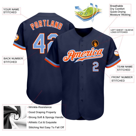 Navy Custom Authentic Jersey Powder Baseball Blau-Orange