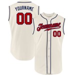 Custom Authentic Baseball Rot-Marineblau Jersey Creme Ärmellos