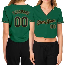 Grün Gold Damen Cropped Jersey Custom Baseball V-Ausschnitt Schwarz-Old Kelly