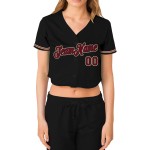 V-Ausschnitt Cropped Baseball Schwarz Creme Damen Crimson-City Custom Jersey