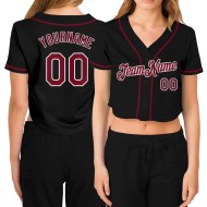 Damen Cropped Custom Schwarz Jersey V-Ausschnitt Crimson-White Baseball