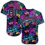 Schwarz-Rosa Custom Stars Baseball Authentisches Muster 3D Jersey Geometrische Kreative Figuren Herzen