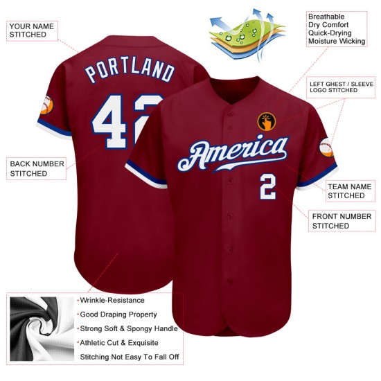 Weiß-Royal Custom Authentic Jersey Baseball Crimson