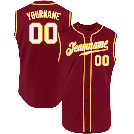 Authentisches Trikot Crimson Baseball Custom Weiß-Gold Ärmellos Authentisches Trikot Crimson Baseball Custom Weiß-Gold Ärmellos
