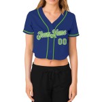 Neon Royal Damen Baseball Cropped Grün-Weiß V-Ausschnitt Custom Jersey