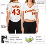 V-Ausschnitt Rot-Gold Cropped Damen Custom Baseball Jersey Weiß V-Ausschnitt Rot-Gold Cropped Damen Custom Baseball Jersey Weiß