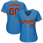 Benutzerdefiniertes blaues authentisches Baseballtrikot Puderrot-Gold Benutzerdefiniertes blaues authentisches Baseballtrikot Puderrot-Gold