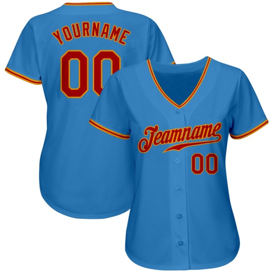 Benutzerdefiniertes blaues authentisches Baseballtrikot Puderrot-Gold Benutzerdefiniertes blaues authentisches Baseballtrikot Puderrot-Gold
