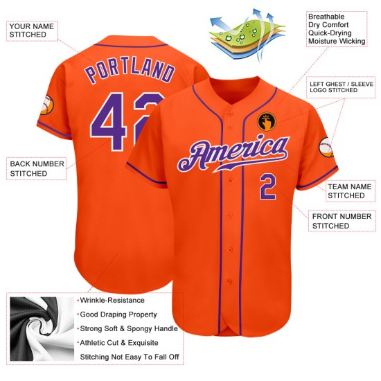 Authentisches Baseball-Trikot Lila-Weiß Orange Custom Authentisches Baseball-Trikot Lila-Weiß Orange Custom