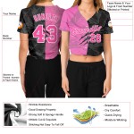 3D Damen Muster Cropped Graffiti V-Ausschnitt Jersey Baseball Scratch Pink-Weiß Custom