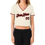 Schwarz-Rot Jersey Damen V-Ausschnitt Baseball Creme Custom Cropped