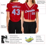 Beschnitten Blau-Weiß V-Ausschnitt Rot Custom Jersey Damen Baseball Licht