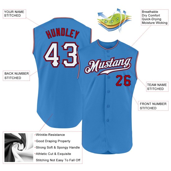 Jersey Custom Powder Authentic Baseball Blau Weiß-Rot Ärmellos Jersey Custom Powder Authentic Baseball Blau Weiß-Rot Ärmellos