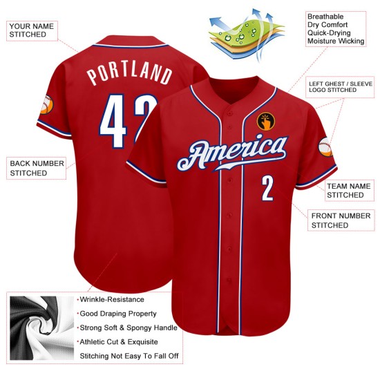 Baseball Trikot Custom Authentic Weiß-Royalrot