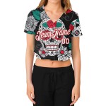Cropped V-Ausschnitt Muster Baseball 3D Jersey Custom Damen Graffiti Weiß-Rot Fashion Skull