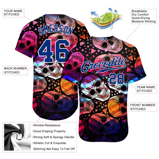 Muster Jersey 3D Custom Authentic Halloween Baseball Totenköpfe