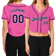 Baseball Jersey Rosa Damen Marine-Weiß Custom Cropped V-Ausschnitt