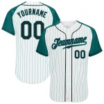 Benutzerdefinierte Jersey Ärmel Weiß Aqua Nadelstreifen Raglan Authentic Schwarz-Aqua Baseball Benutzerdefinierte Jersey Ärmel Weiß Aqua Nadelstreifen Raglan Authentic Schwarz-Aqua Baseball