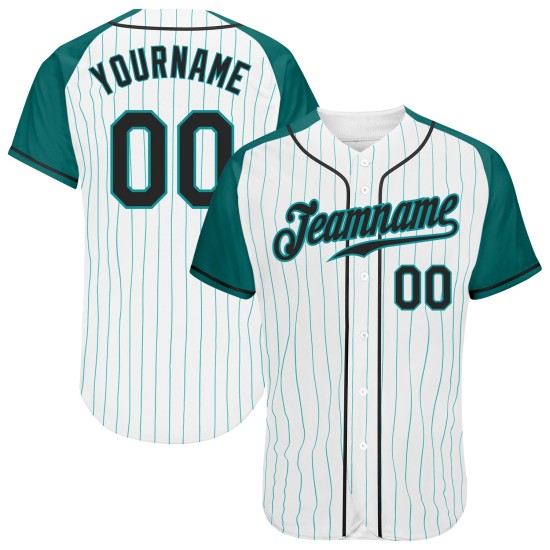 Benutzerdefinierte Jersey Ärmel Weiß Aqua Nadelstreifen Raglan Authentic Schwarz-Aqua Baseball Benutzerdefinierte Jersey Ärmel Weiß Aqua Nadelstreifen Raglan Authentic Schwarz-Aqua Baseball