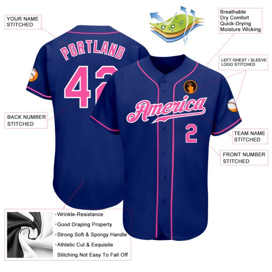 Baseball Trikot Pink-Weiß Royal Custom Authentic
