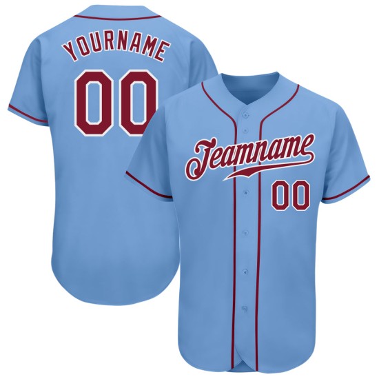 Jersey Authentic Baseball Crimson-Weiß Custom Hellblau Jersey Authentic Baseball Crimson-Weiß Custom Hellblau