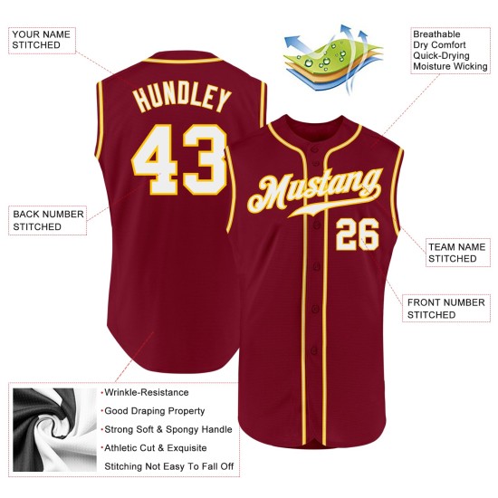 Authentisches Trikot Crimson Baseball Custom Weiß-Gold Ärmellos Authentisches Trikot Crimson Baseball Custom Weiß-Gold Ärmellos
