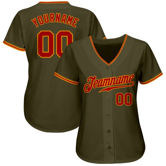 Olive To Jersey Custom Salute Baseball Service Authentic Rot-Gold