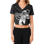 Kurzes Damen Baseball Astronaut V-Ausschnitt Schwarz Schwarz-Weiß Custom 3D Jersey