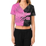 3D Damen Muster Cropped Graffiti V-Ausschnitt Jersey Baseball Scratch Pink-Weiß Custom