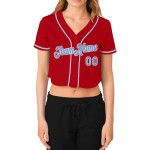 Beschnitten Blau-Weiß V-Ausschnitt Rot Custom Jersey Damen Baseball Licht