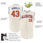 Benutzerdefiniertes ärmelloses Baseball-Trikot in Creme, authentisches Orange-Royal Benutzerdefiniertes ärmelloses Baseball-Trikot in Creme, authentisches Orange-Royal