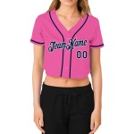 Baseball Jersey Rosa Damen Marine-Weiß Custom Cropped V-Ausschnitt